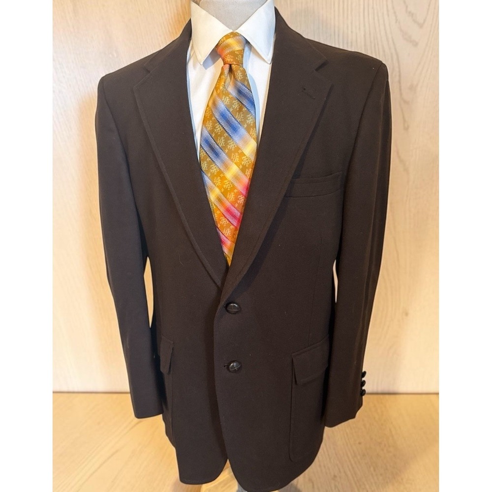 VTG Palm Beach Solid Brown Wool Flannel Tweed Blazer Sport Coat Jacket Sz 44R